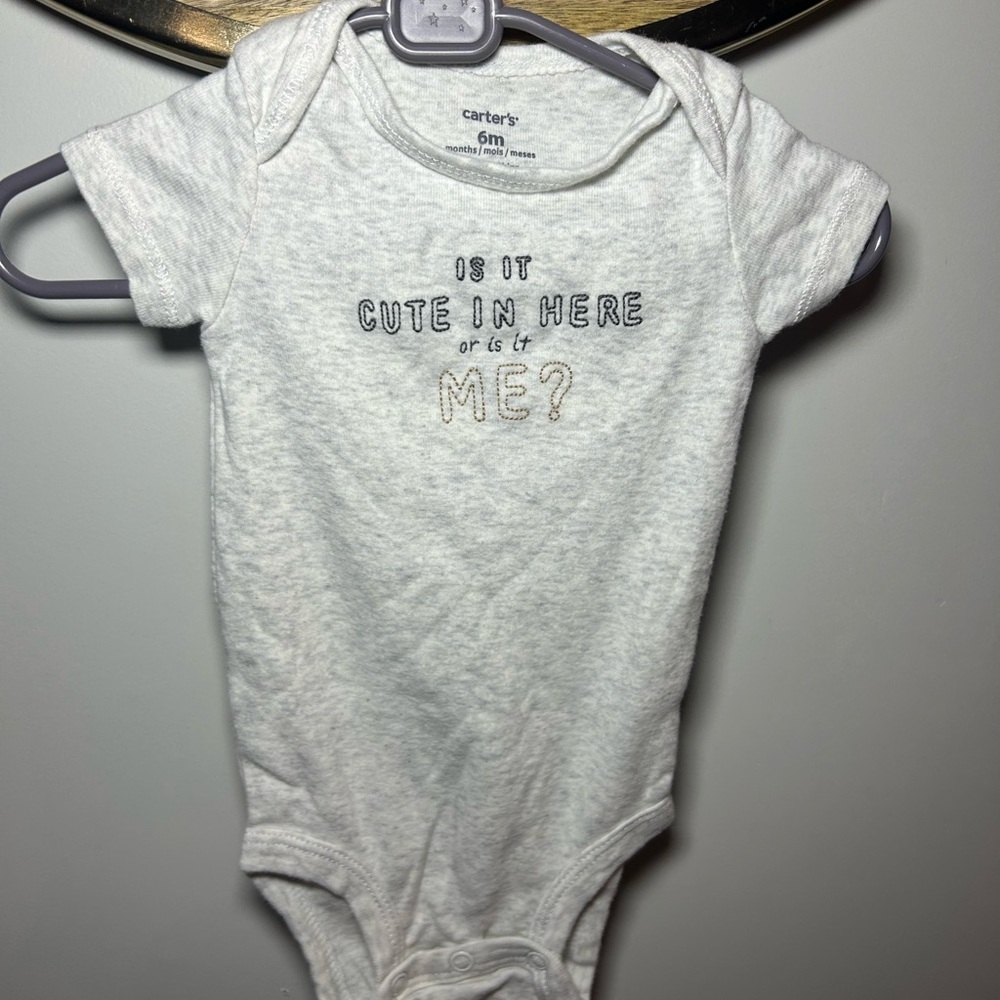 6 for $10 Carter's Gray Bodysuit with Cute Text Design